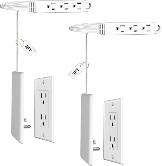 CABOCASA 2 Pack 3FT Flat Plug Extension Cord Power Strip with Multi Outlets, Patented Detachable Ultra-Thin Outlet Concealer & Ultra-Flat Plug, Ideal for Home Improvement, Hide Bulky and Messy Cords