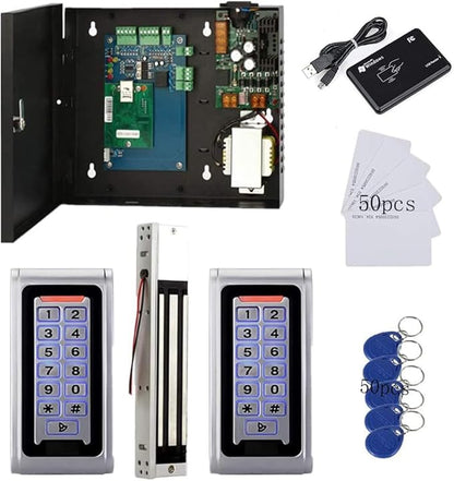 in and Out Single Door Security Locking System Access Control with Waterproof RFID Keypad Reader+600LBS Magnetic Lock Power Supply Box + Cards/Key fobs (Phone APP remotely Open Door)
