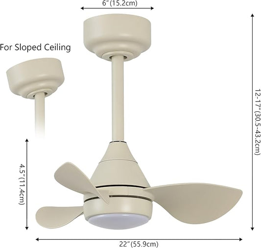 OVAL AIR AIR8000E Albini 22" Contemporary Minimalist 6-Speed Metal Mobile-App/Remote-Controlled Dimmable Smart Integrated LED Ceiling Fan for Living Room, Bedroom, Office, Sienna Sandy Beige