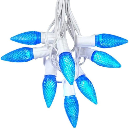 Novelty Lights 25 Foot C9 LED Outdoor Lighting Patio Christmas String Light Set, Blue, White Wire, 25 Bulbs
