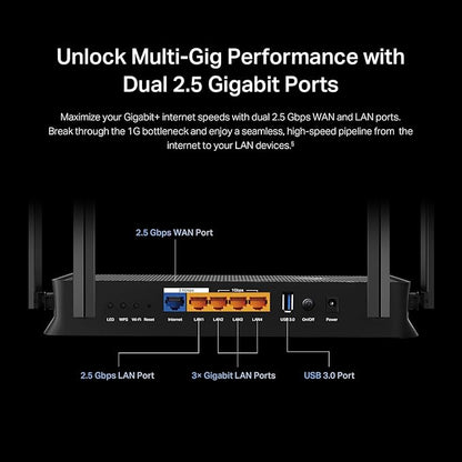 TP-Link Dual-Band BE3600 Wi-Fi 7 Router Archer BE230 | 4-Stream | 2×2.5G + 3×1G Ports,USB 3.0,2.0 GHz Quad Core,4 Antennas-| VPN,EasyMesh,HomeShield,MLO,Private IOT-| Free Expert Support,(Pack of 6)