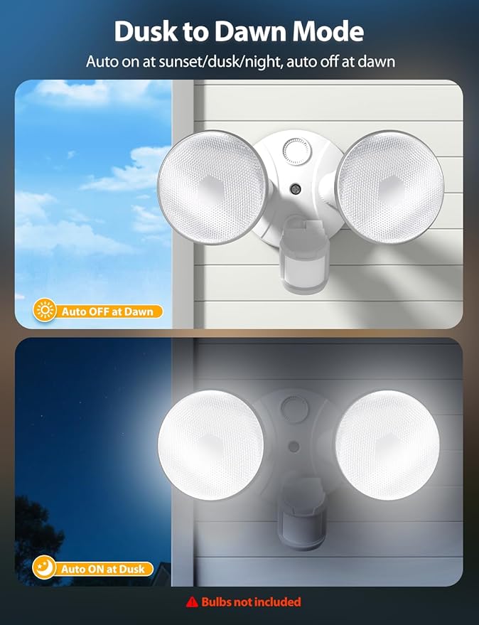 Onforu 2 Head Motion Sensor Outdoor Lights, Adjustable Twin PAR38 Holder, 2 Pack Hardwired Outdoor Flood Light Fixture 300W Max, Dusk-to-Dawn, E26 Base, Security Lights for Garage Yard Driveway