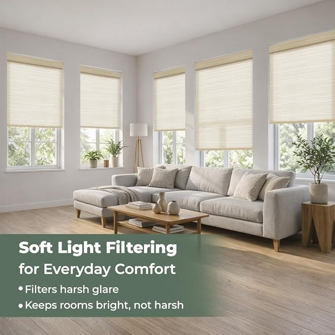 ZSHINE Motorized Linen-Look Roller Shades for Windows, Rechargeable Smart Light Filtering Blinds Compatible with Alexa (82190A)