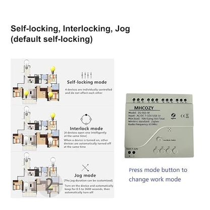 4 Channel 12V ZigBee Relay Switch with Clean Contact, Adjustable Self-Lock and Momentary Interlock Working Mode,Automate Garage Gate Door Blind(Zigbee Hub Needed)