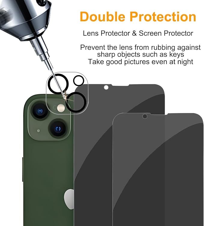 PEHAEL 3+3 Pack for iPhone 13 Mini Privacy Screen Protector with Camera Lens Protector Full Coverage Anti-Spy Tempered Glass Film 9H Hardness Easy Installation Bubble Free [5.4 inch]