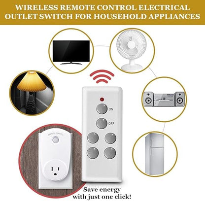 JOR Wireless Remote Control Electrical Outlet Switch, Strong RF Signal Covers 100 Feet Range, White, 1 Pc per Pack