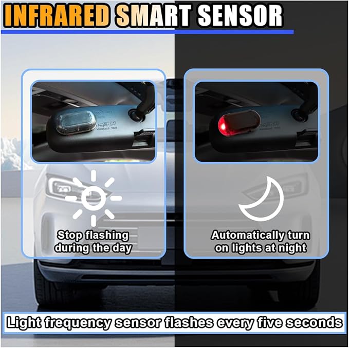 Car Solar Power Simulated Dummy Alarm, Car Alarm Warning Light Fake Lamp with USB Charger Port, Anti-Theft LED Flashing Security Light Car Accessories for Most Cars (Red, 2PCS)