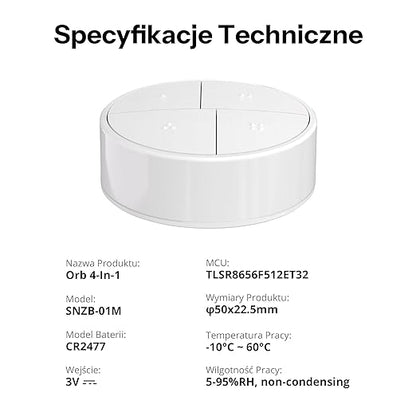SONOFF Orb 4-in-1 Zigbee Smart Scene Button (SZNB-01M) | Wireless Smart Button & Light Remote | Multi Scene Controller | Easy No-Wire Installation | Open-Source Platforms Compatible