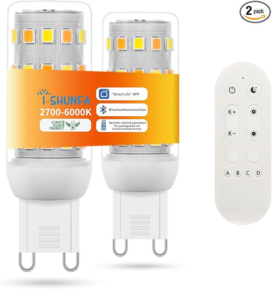 I-SHUNFA Smart G9 LED Bulbs with App & Remote Control, Dimmable Bluetooth Bulb, AC 120V, Tunable White 2700K-6500K, 1%-100% Brightness, 4W 400LM, Music Sync, Timer Function (2 Pack with Remote)