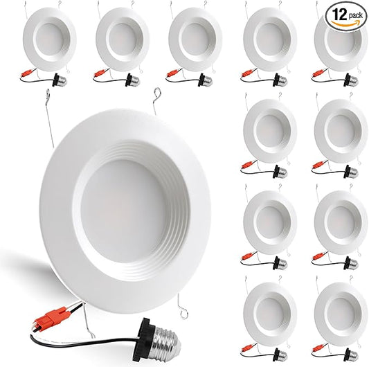 Energetic 5/6 Inch LED Recessed Lighting, 1000LM, 5000K Daylight Downlight, 12W=150W, Dimmable LED Can Light, Simple Retrofit Installation, IC & Wet Rated, FCC & ETL Listed, 12 Pack