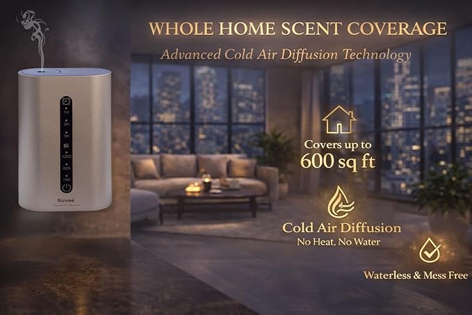 Wall Plug-in Waterless Essential Oil Diffuser, Smart Cold Air Scent Diffuser for Home, App-Controlled, 600 Sq Ft Coverage, Odor Eliminator, Includes 50ml My Way Aromatherapy Oil (Silver)
