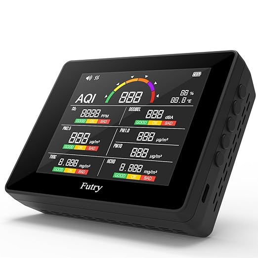 15 in 1 Air Quality Monitor Indoor with Large Display, CO2 Detector & Decibel Meter for PM2.5 PM1.0 PM10 TVOC HCHO Temp Humidity, Professional Portable Real-Time Detector for Home Office Bedroom Pets