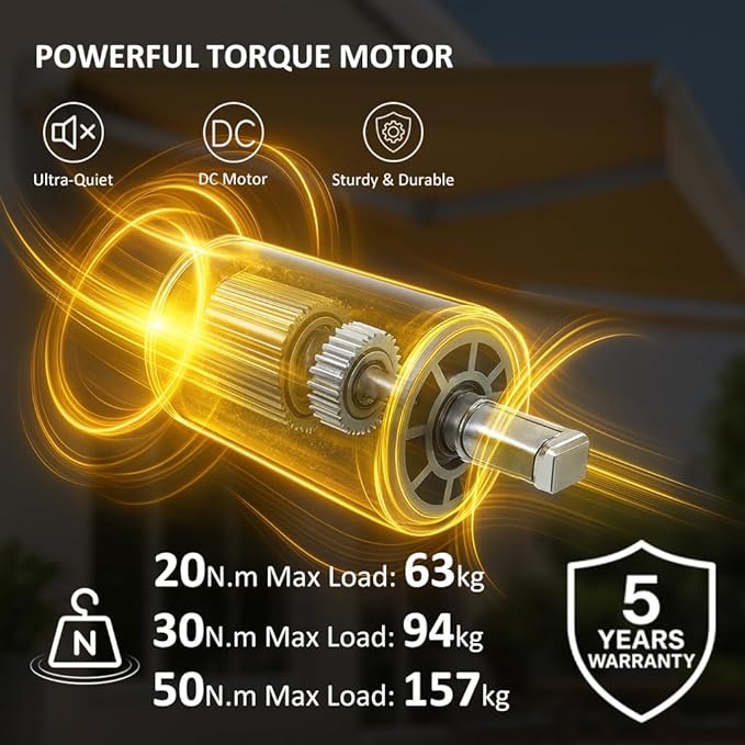 DC12V Motorized Roller Shade Motor with Manual Crank & Remote, 45mm Electric Awning Tubular Motor, Dry Contact Smart Blinds Retrofit Kit (20 N.m for Φ74mm（3"） Round Tube)