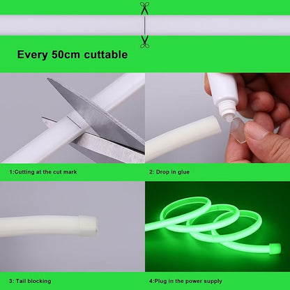 BENLUN AC 110V COB LED Strip Lights Outdoor Waterproof 65.6ft, Green Super Bright 200W LED Rope Light, IP65 Flexible Cuttable, for Bedroom Garden Commercial House Gaming Room Decor