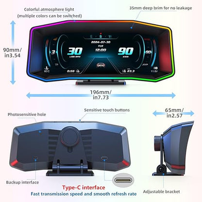 OTPerformance P4 HUD Meter Speed OBD2 + GPS Dual System Digtial Speedometer, Smart Gauge, Speed, Voltage, Engine RPM, OverSpeed Warning, Water Temperature, Turbo Pressure