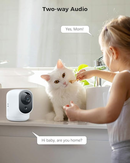 COCOCAM 2PCS 2K Indoor Pan/Tilt Security Camera with 5200mAh Battery, WiFi Camera,Wireless for Baby Monitor/Pet/Home Security, AI Recognition, PIR Human Detection, 2.4G WiFi