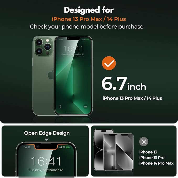 UNBREAKcable Privacy Screen Protector for iPhone 13 Pro Max/iPhone 14 Plus, Shatterproof Tempered Glass [True 28°Anti Spy] [9H Hardness] [Easy Installation Frame] Private Protector - 2 Pack