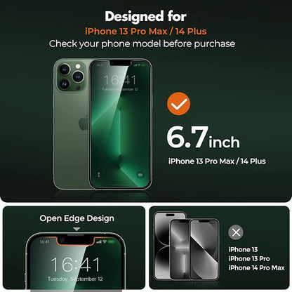 UNBREAKcable Privacy Screen Protector for iPhone 13 Pro Max/iPhone 14 Plus, Shatterproof Tempered Glass [True 28°Anti Spy] [9H Hardness] [Easy Installation Frame] Private Protector - 2 Pack