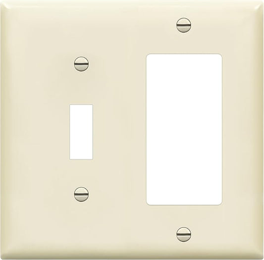 ENERLITES Combination Toggle Switch/Decorator Switch Wall Plate, Size 2-Gang 4.50" x 4.57", Polycarbonate Thermoplastic, 881131-LA, Light Almond