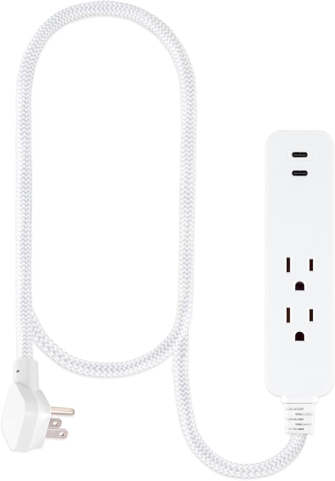 GE 2 USB C Extension Cord Power Strip, 2 Outlets, 4 Ft Braided Cord (Pack of 5)