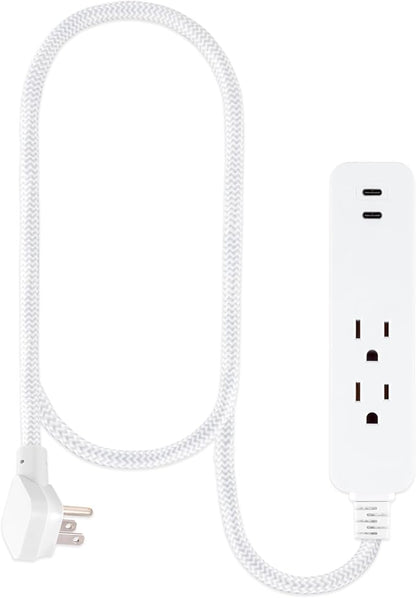 GE 2 USB C Extension Cord Power Strip, 2 Outlets, 4 Ft Braided Cord (Pack of 5)