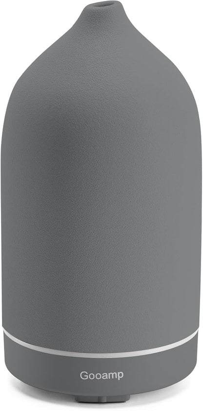 Gooamp 200ML Ceramic Essential Oil Diffuser - Ultrasonic Aromatherapy & Humidifier with 7-Color LED Lights, Auto Shut-Off, Grey, 1H/3H/6H Timer | Scent for Home,Office,Yoga