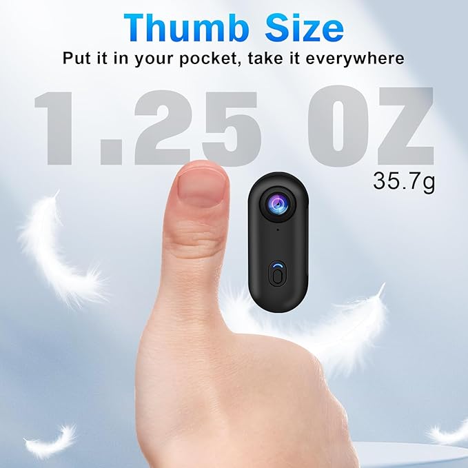 i3 4K Thumb Action Camera, Tiny Size, Mount Anywhere, Small Body Camera with Spring Clip, Portable Vlogging, Hands-Free POV Recording, Helmet Cam for Cycling, Motorcycle (64G-Card, Black)