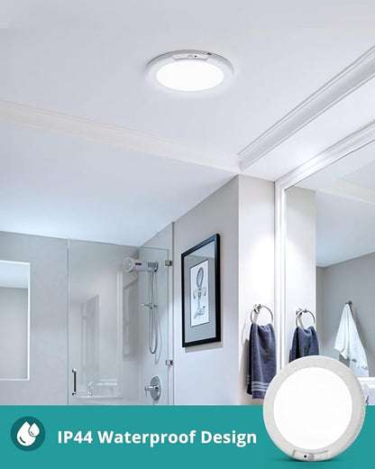 wowatt Battery Operated Ceiling Light Rechargeable Ceiling Lights with Remote Wireless Shower Lighting 3000K 4500K 6500K 7.48in Dimmable Timing Overhead Light for Closet Shower Living Room