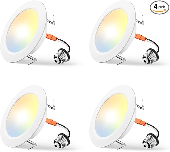 Amico Recessed Lighting 4 Inch, 4 Pack 5CCT Flat LED Can Lights, 2700K/3000K/4000K/5000K/6000K Selectable, 7W Eqv 120W, 700LM Brightness, Retrofit Installation - ETL & FCC