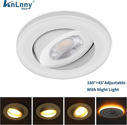 KnLnny Ware Gimbal Recessed Lights 4 Inch with Night Light, Eyeball recessed Lighting with Junction Box,9W 750LM Dimmable ETL Listed, Airtight, 5CCT Selectable