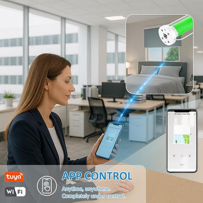 Smart WiFi Roller Shade Motor for 1.5" (38mm) Tube, Tuya App Alexa Voice Control No Hub Needed, 1.1Nm/2Nm Electric Blind Motor Retrofit Kit, RF Remote & Schedule Timer (2.0N.m Torque for 25rpm)