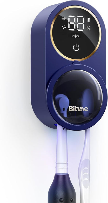 Bitvae Upgraded Tooth Brush Holder for Bathroom 2.0 Infrared Sensing | Toothbrush Cleaner, Wall-Mounted for Most Size Toothbrushes, Air Drying, LED Smart Screen, Navy Blue