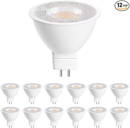 GEPLAD 12 Pack MR16 LED Bulb 50W Halogen Equivalent, 5W 2700K Warm White, 450 Lumens,GU5.3 Bi-Pin Base, 38 Degree Spot Lighting for Indoor/Outdoor Landscape Track Bulbs-Not Dimmable AC/DC 12V