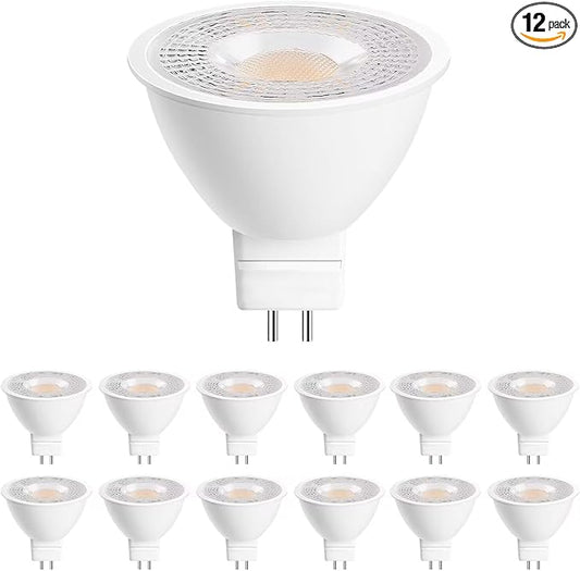 GEPLAD 12 Pack MR16 LED Bulb 50W Halogen Equivalent, 5W 2700K Warm White, 450 Lumens,GU5.3 Bi-Pin Base, 38 Degree Spot Lighting for Indoor/Outdoor Landscape Track Bulbs-Not Dimmable AC/DC 12V