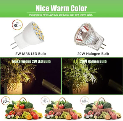 MR8 LED Bulbs 2W, 12V MR-8 GU4 Light Bulbs, Warm White 2700K-3000K for Outdoor Low Voltage Landscape Lighting and Tree Lights 2W Pack of 4