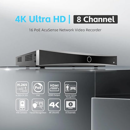 DS-7608NXI-K2/8P 8CH 4K 8-Channel PoE AcuSense NVR Network Video Recorder (HDD Not Included) Human/Vehicle Detection, Compatible with ONVIF/HIK IP Camera, International English Version