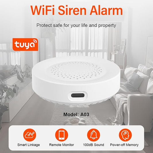 WiFi Smart Siren Alarm: 100db Sounder, App Control, Wireless Burglar Alarm, Compatible with Alexa