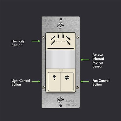 TOPGREENER Humidity Sensor Switch with PIR Lighting Motion Sensor, NEUTRAL WIRE REQUIRED, Air Moisture Detection for Ventilation Fan, Bathroom Fan Automated Control, UL Listed, TDHOS5-LA, Light Almond