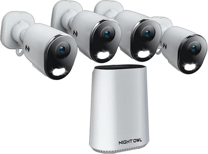 Night Owl 4K Wi-Fi Security Hub System with 4X 2K AC Powered Indoor/Outdoor Wi-Fi Cameras, 64GB MicroSD, Motion Alerts, Remote Viewing, No Monthly Fees