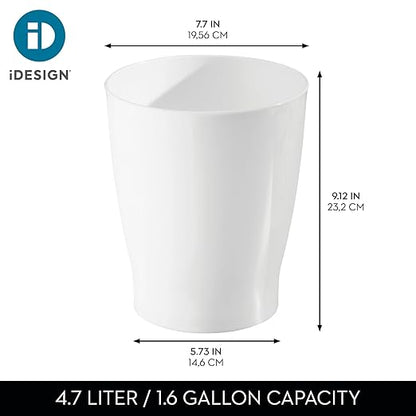 iDesign Small Round Plastic Trash Can - Ideal for Bathroom or Office, White, Set of 4, Made in USA