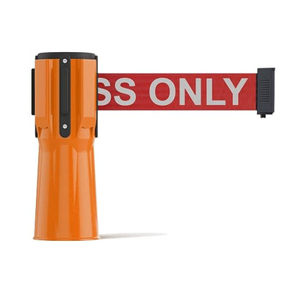 Trafford Industrial 11 Ft. Cone-Mounted Retractable Belt Barrier Orange Case with Red"Authorized Access ONLY" White Letters Belt