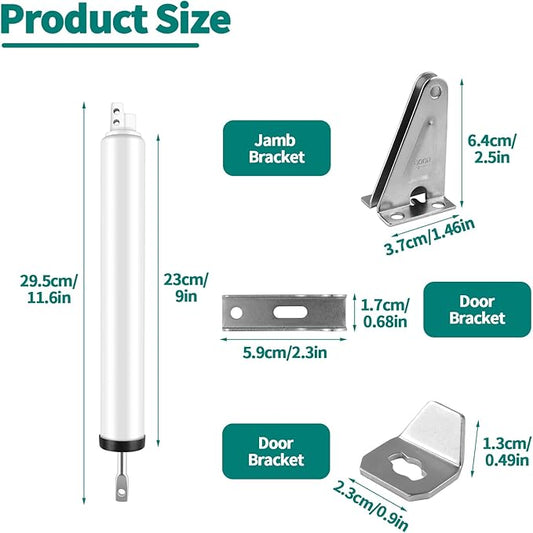 2 PCS Screen and Storm Door Closer Kit, Heavy Duty Pneumatic Screen and Storm Door Closer, Screen and Storm Door Push Button Latch Set Replacement Kit, Adjust Smooth Closing Speed (White)