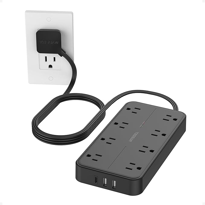 TESSAN Power Strip Surge Protector, 6FT Flat Plug Extension Cord