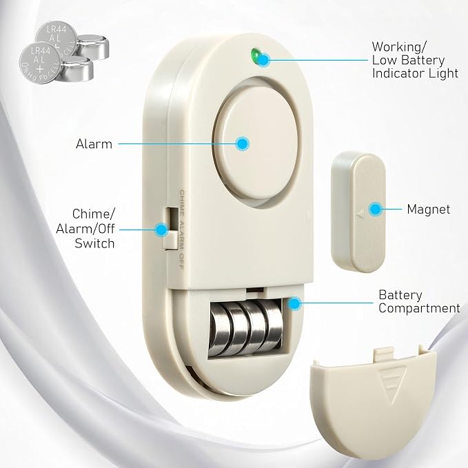 120DB High Decibel Door Window Alarms for Home Security, Toddler Child Safety Entry Open Alert Door Chime, Anti Intrusion Sensor for Household Store Apartment Garage, 10 Pack Beige