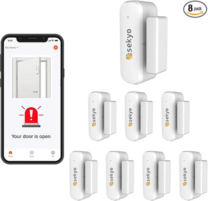 (8 Qty) Smart WiFi Door & Window Sensor for Home| No Hub Required | Free App Alert, Works with Tuya Smart Life Devices, Compatible with Alexa, Google Home, Siri (No Siren but Phone Notification)