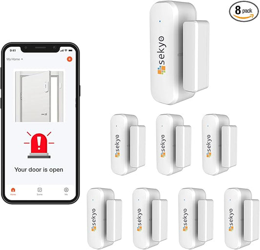 (8 Qty) Smart WiFi Door & Window Sensor for Home| No Hub Required | Free App Alert, Works with Tuya Smart Life Devices, Compatible with Alexa, Google Home, Siri (No Siren but Phone Notification)