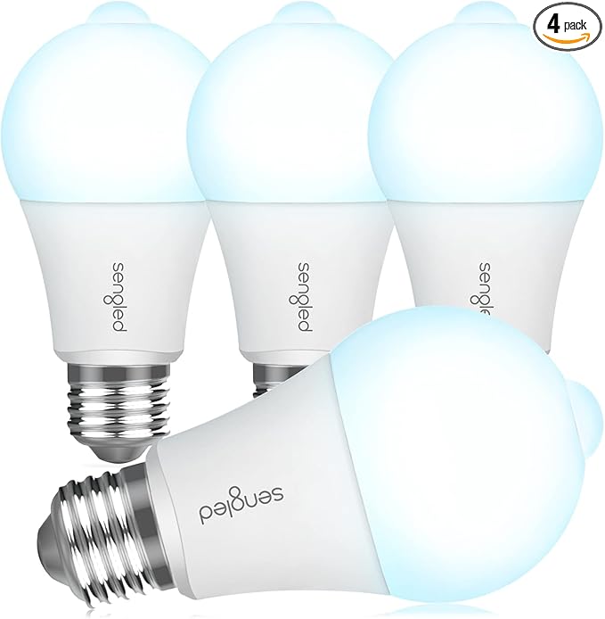 Sengled Motion Sensor LED Bulbs, A19 5000K Daylight Dusk to Dawn Motion Activated Light, 11W (75W Equivalent) 1200 Lumens for Indoor & Outdoor Use, Porch, Garage, Hallway, 4 Pack