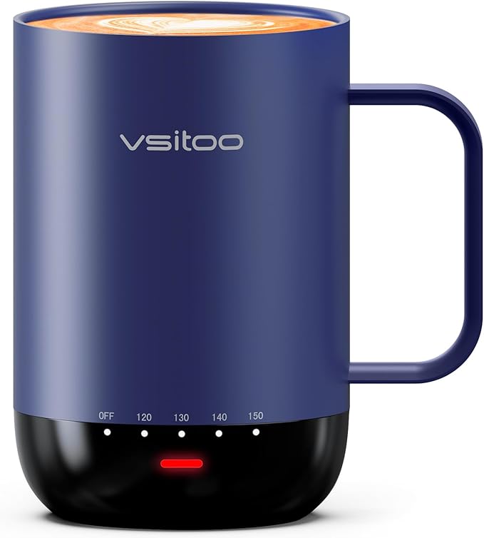 VSITOO S3 Pro 16oz Smart Self Heating Coffee Mug,Heated Coffee Mug with Auto-Sensing AI Heats Drinks to 120-150°F Hands-Free.Perfect for Home/Office,Ideal Gift fo Men/Women, Blue