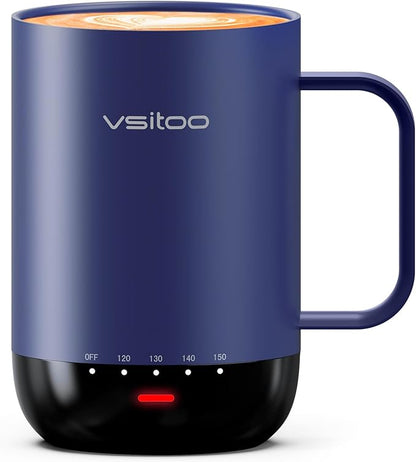 VSITOO S3 Pro 16oz Smart Self Heating Coffee Mug,Heated Coffee Mug with Auto-Sensing AI Heats Drinks to 120-150°F Hands-Free.Perfect for Home/Office,Ideal Gift fo Men/Women, Blue