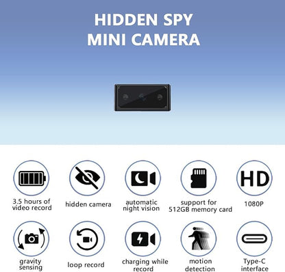 Hidden Camera Mini Spy Camera 1080P Small Security Camera, Tiny Portable Camera, Covert Nanny Cam, Indoor Home Office Security Cameras, Night Vision, Motion Detection, Gravity Sensor, Loop Record